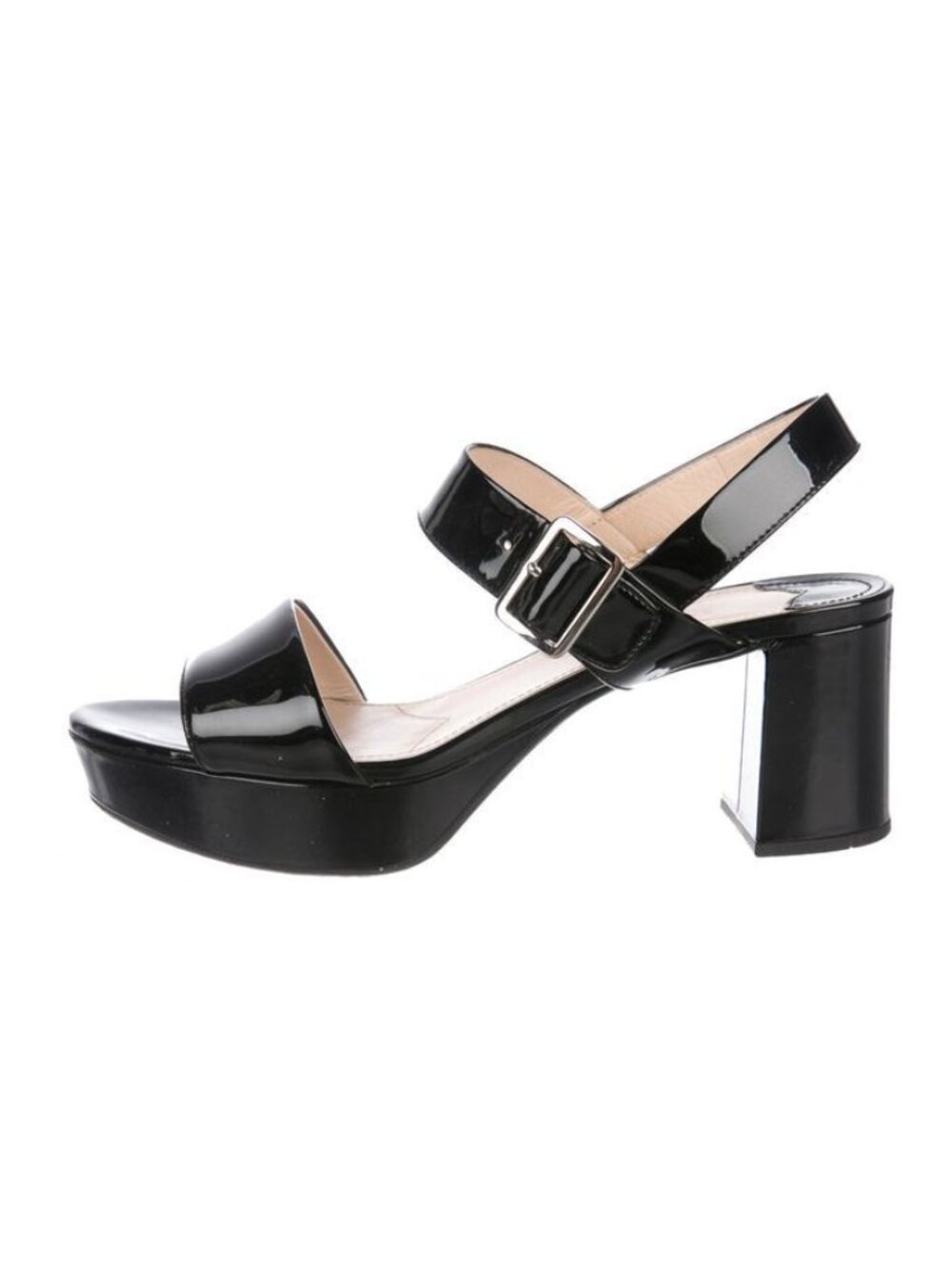 Prada Women's Black Patent Leather Ankle-Strap Open Toe Sandals Size 38.5 EU